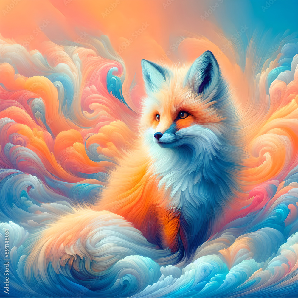 Fantasy Fox in a Dreamlike Swirlscape: Vibrant Pastel Hues and Enchanting Expressions Fantasy Fox in a Dreamlike Swirlscape: Vibrant Pastel Hues and Enchanting Expressions