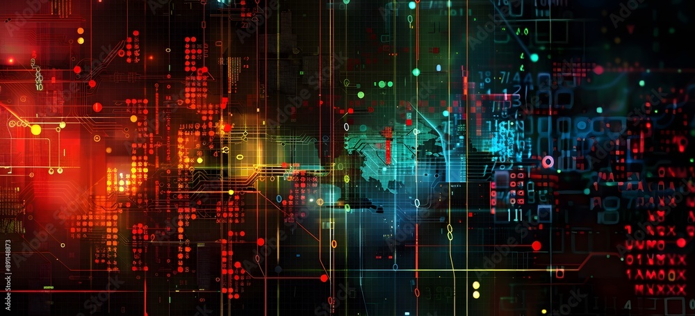 Obraz premium Abstract digital background with glowing lights and cyberpunk elements