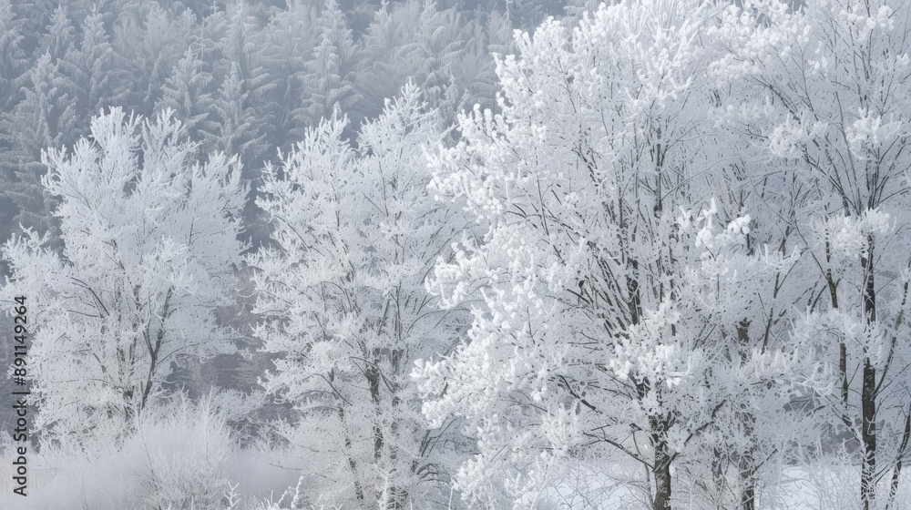Trees covered in frost on a cold winter day Trees covered in frost on a cold winter day