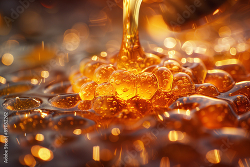 Close-up of Honey Dripping from a Wooden Dipper