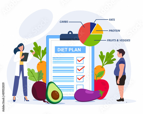 nutritionist provides diet consultation managing food intake with meal planning excess weight problems