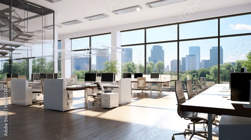 A high-resolution photo of a clean and modern office workspace with a laptop and notepad, soft natural light.