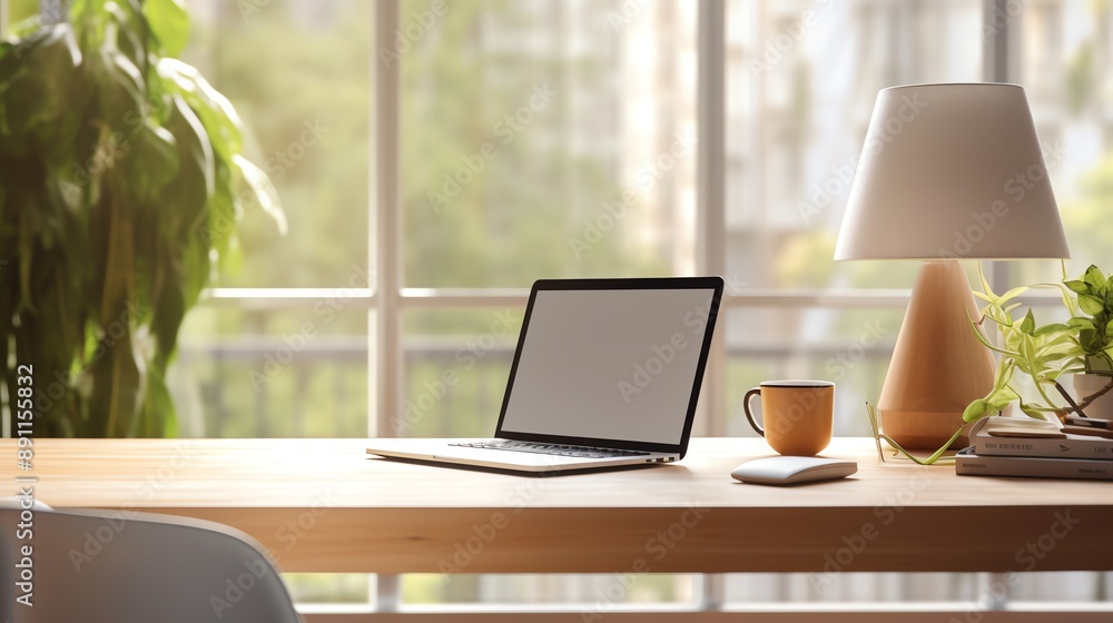 A high-resolution photo of a clean and modern office workspace with a laptop and notepad, soft natural light. A high-resolution photo of a clean and modern office workspace with a laptop and notepad, soft natural light.