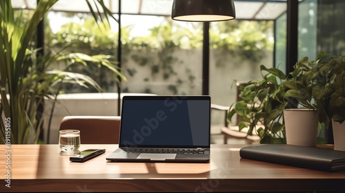 Wallpaper Mural A high-resolution photo of a clean and modern office workspace with a laptop and notepad, soft natural light. Torontodigital.ca
