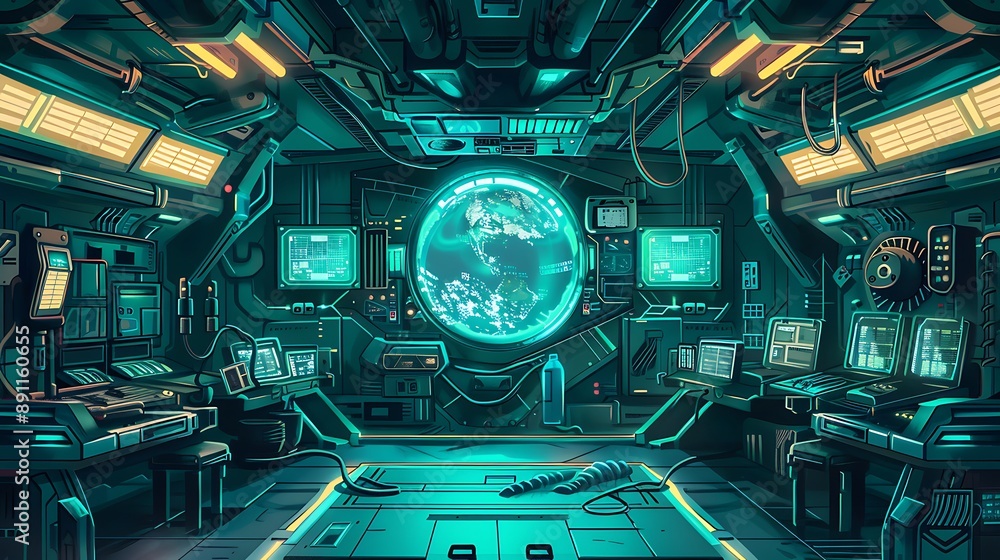 Futuristic Spacecraft Interior with Glowing Portal Futuristic Spacecraft Interior with Glowing Portal