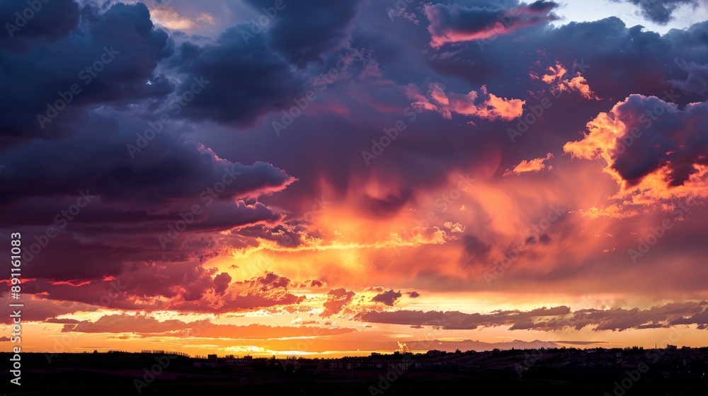 Vibrant sunset clouds over a silhouette of a city Vibrant sunset clouds over a silhouette of a city