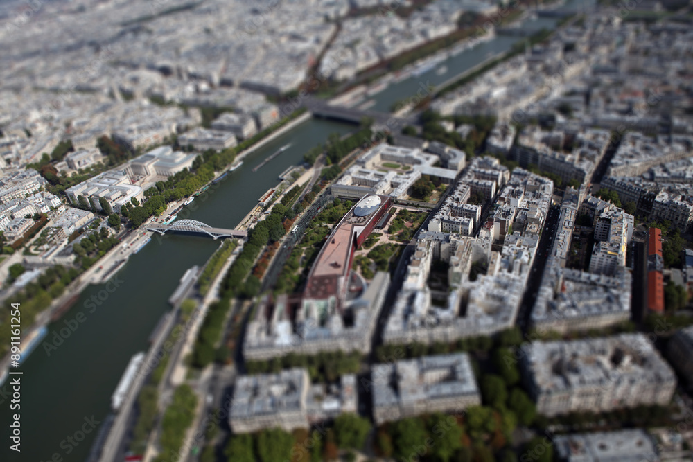 Tilt shift version of 5632 - Aerial view of Paris from the Eiffel tower - Paris - France