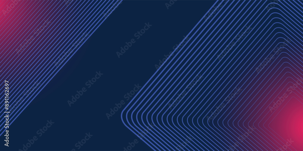 Fototapeta premium Abstract modern lines curves dark blue background. Decorative shining illustration with lines on abstract template.