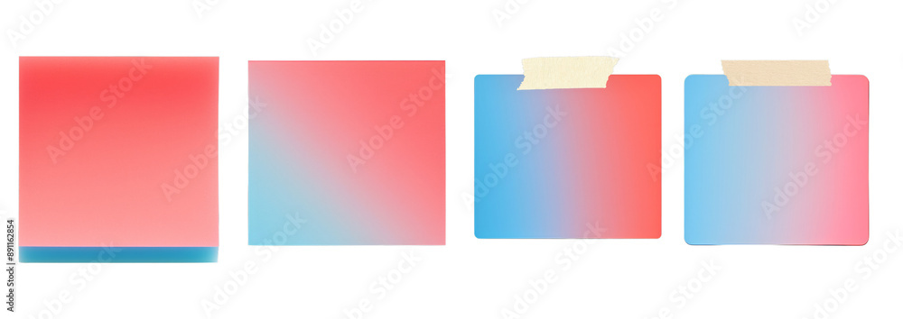 Fototapeta premium Set of colorful gradient sticky notes with tape, ideal for reminders, office tasks, and creative designs. Perfect for digital or print projects.
