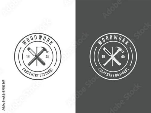 vintage carpentry and mechanic labels logo vector template