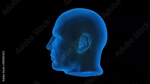 Holographic Wireframe Spinning Male Head