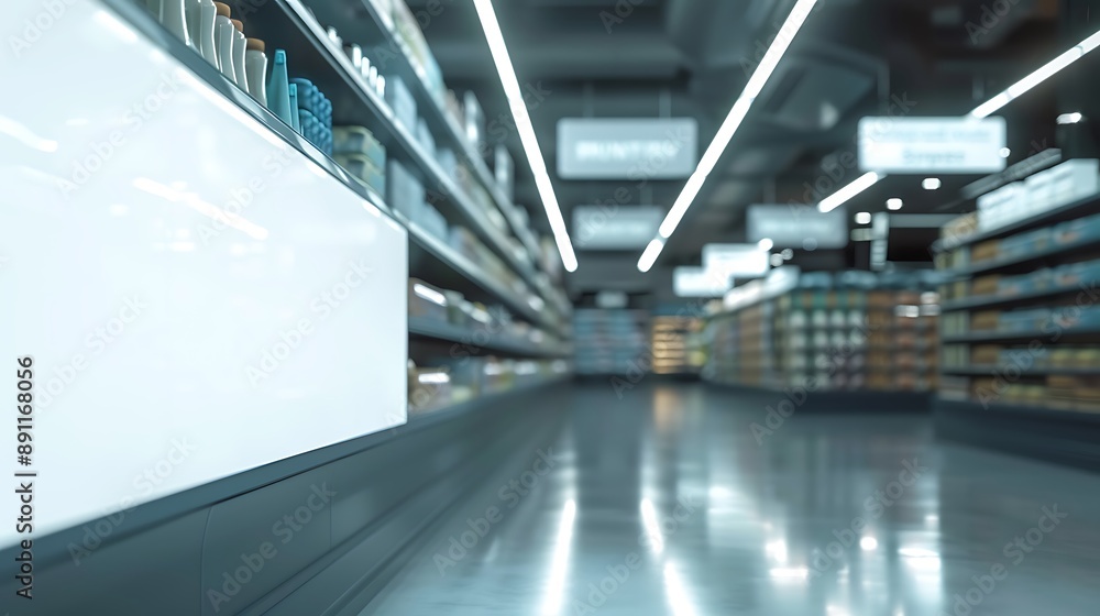Grocery store interior with shelves stocked with fresh produce, dairy, and canned goods. Grocery store interior with shelves stocked with fresh produce, dairy, and canned goods.