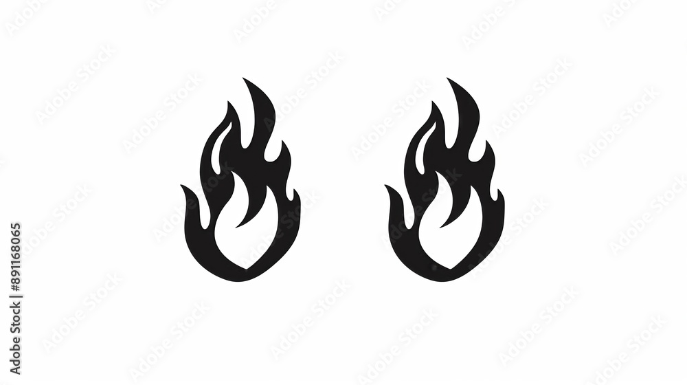 Pair of Identical Stylized Black Flame Icons on White Background Pair of Identical Stylized Black Flame Icons on White Background