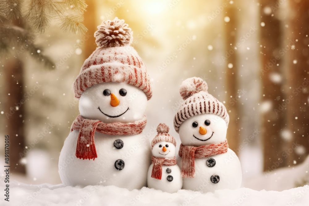 Fototapeta premium Snowmen love couple set against each other on Christmas background