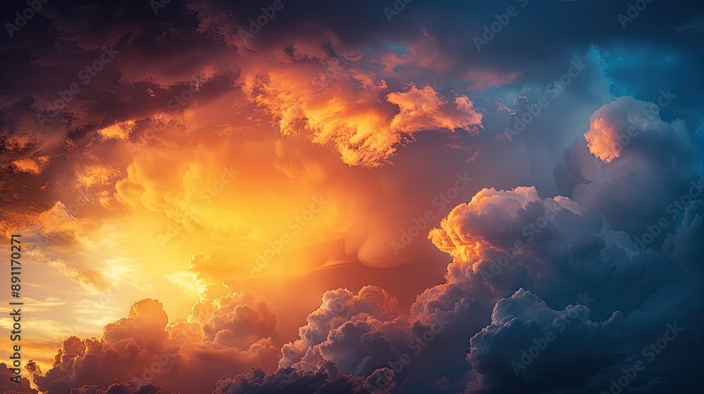 Dramatic sunset with vibrant and moody sky clouds Dramatic sunset with vibrant and moody sky clouds