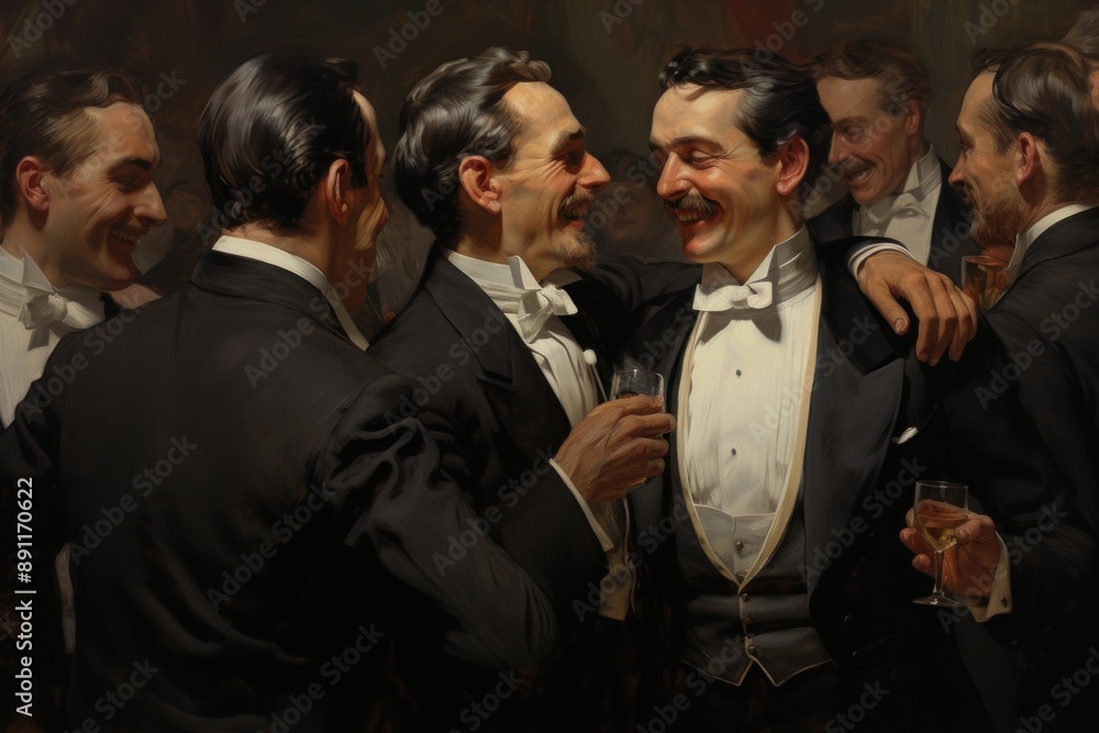 Fototapeta premium Businessmen laughing portrait painting tuxedo.