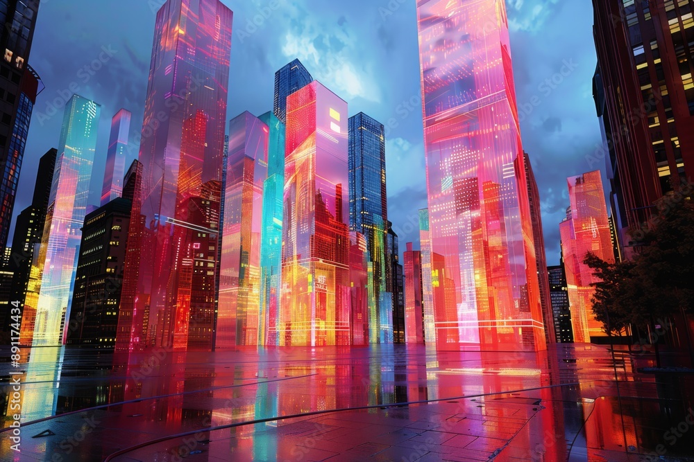 Neon Cityscape: A futuristic view of a city illuminated by vibrant lights