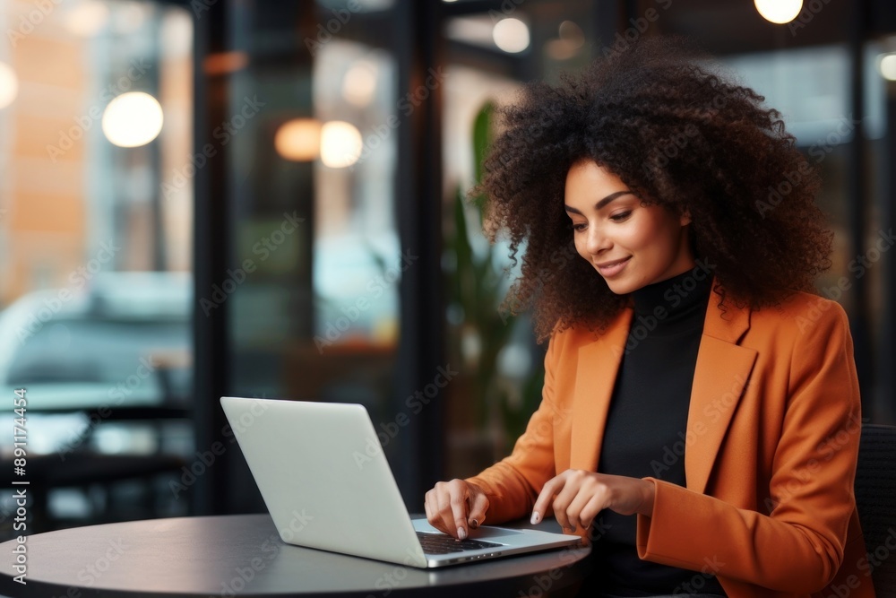 Black business young woman laptop computer office. Black business young woman laptop computer office.