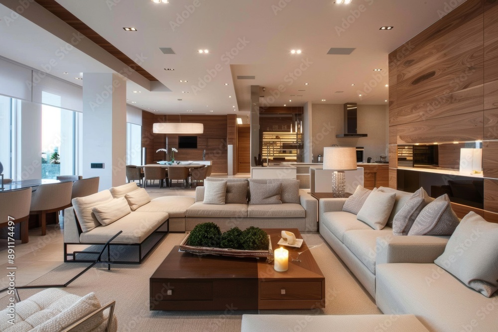 A visually appealing living room with a strong concept and modern ...