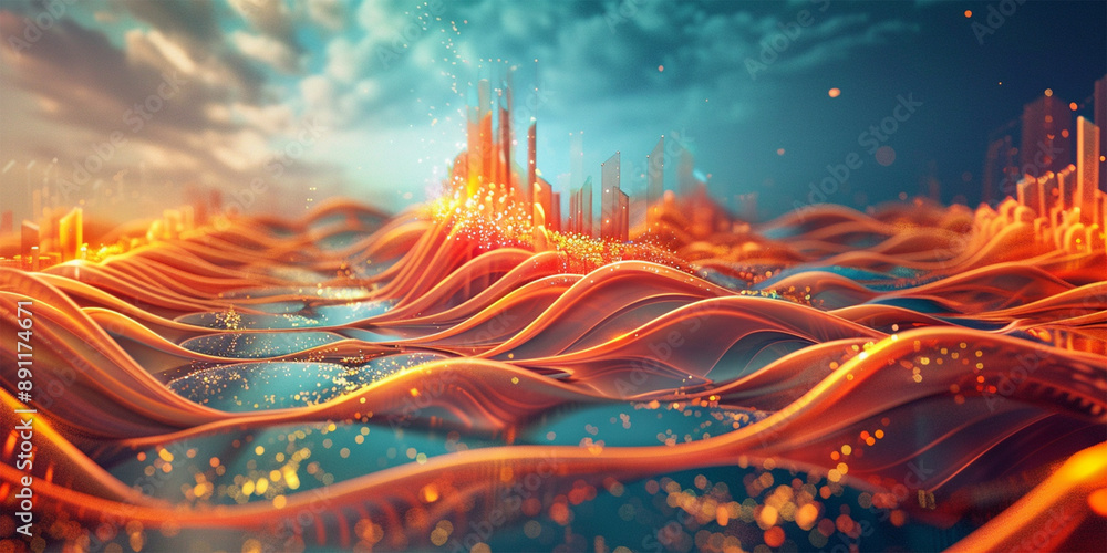 A wave that transitions through all the colors of the rainbow. The word A wave that transitions through all the colors of the rainbow. The word