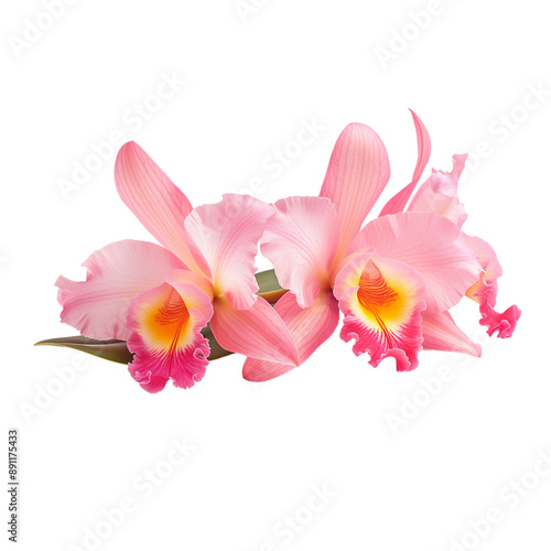 Pink Cattleya Orchid   ,purple, yellow  ,orange on transparent background. 