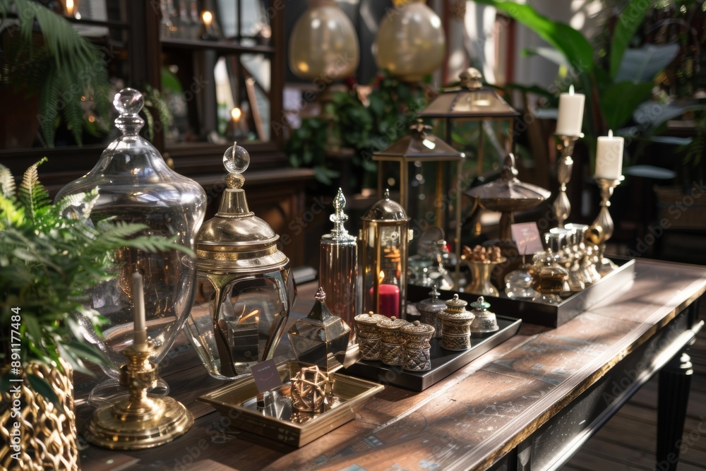 A stylish table with artistic accessories and a unique layout showcases a piece of furniture that not only serves a functional purpose but also acts as a focal point in the room. A stylish table with artistic accessories and a unique layout showcases a piece of furniture that not only serves a functional purpose but also acts as a focal point in the room.