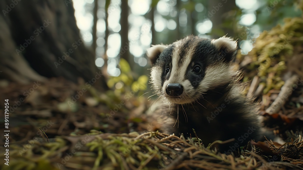 Fototapeta premium Curious Badger in Forest