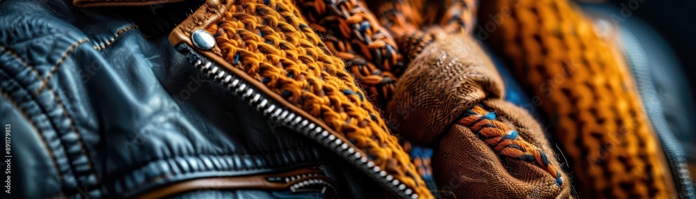 Street style fashion shoot, closeup on the textures and layers of an outfit, urban chic Street style fashion shoot, closeup on the textures and layers of an outfit, urban chic