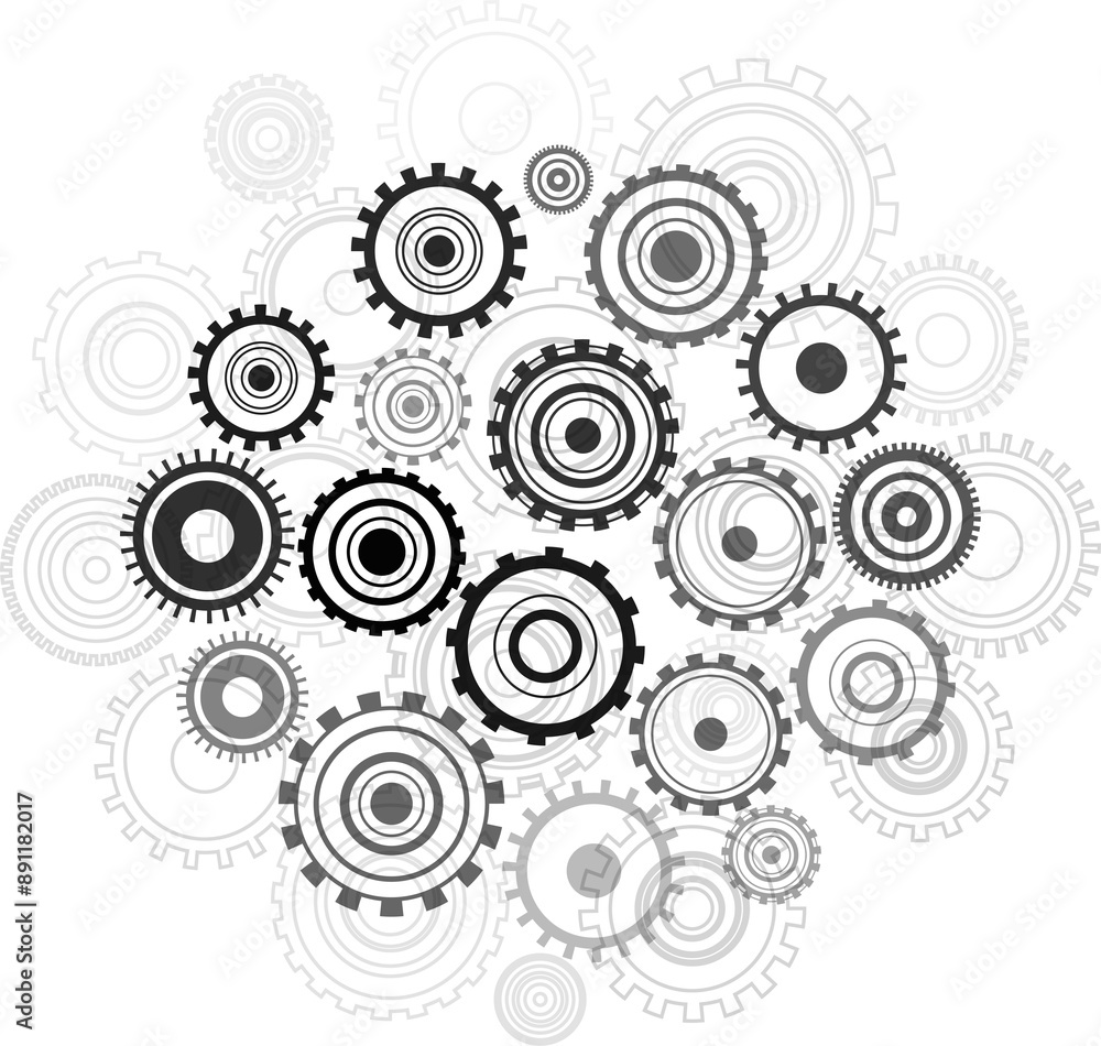 Abstract Cogs, Gears Isolated on Grey Background Abstract Cogs, Gears Isolated on Grey Background