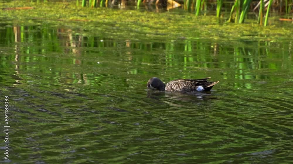 A captivating slow-motion video series showcasing a pair of Blue-winged Teal ducks on a picturesque Canadian lake during summer A captivating slow-motion video series showcasing a pair of Blue-winged Teal ducks on a picturesque Canadian lake during summer