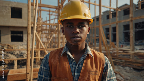 Construction child looking at you