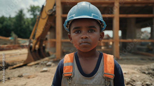 Construction child looking at you