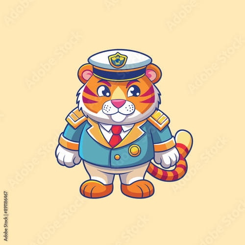 Captain Tiger mascot character logo design vector illustration