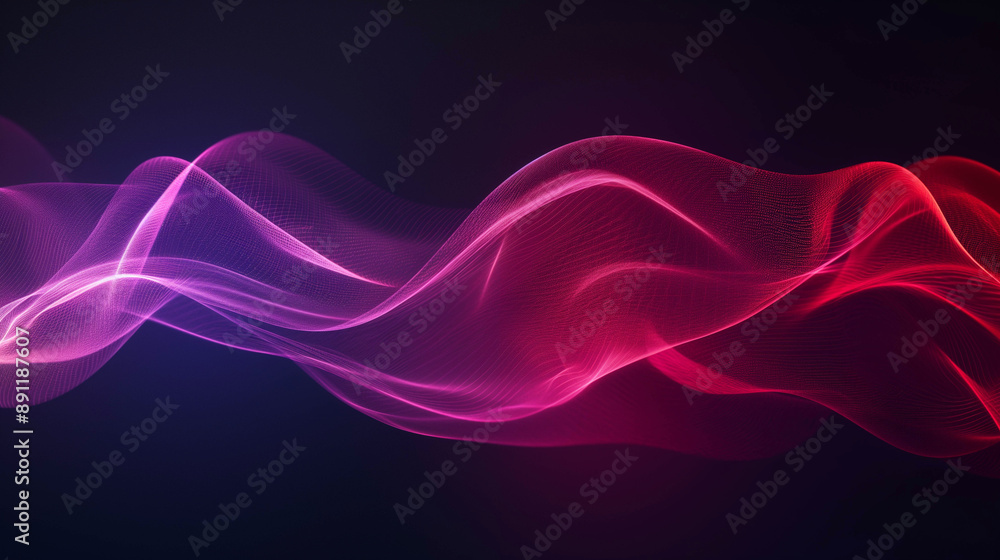 Abstract background. One beautiful wave of red-lilac color in the center on a dark background, minimalism. Advertising banner. Abstract background. One beautiful wave of red-lilac color in the center on a dark background, minimalism. Advertising banner.