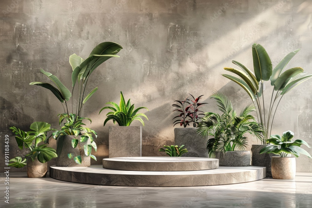 Naturalism Podium with Plants - 3d rendering - generative ai Naturalism Podium with Plants - 3d rendering - generative ai