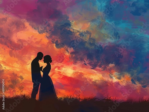 Silhouette of a Couple Against a Vibrant Sunset © ANIS