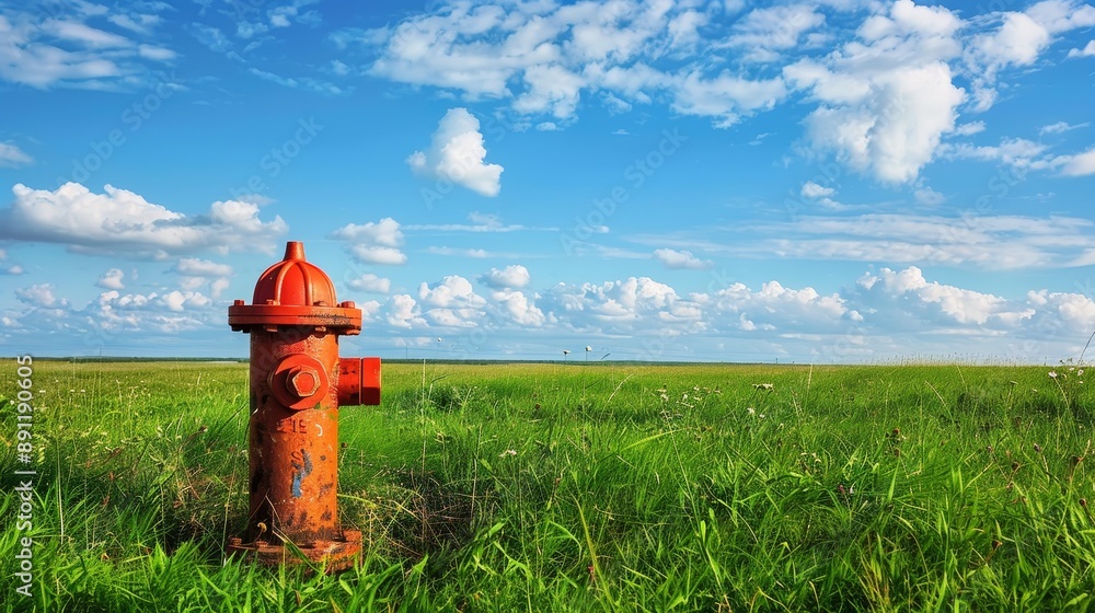Vibrant red fire hydrant standing alone in a lush Vibrant red fire hydrant standing alone in a lush