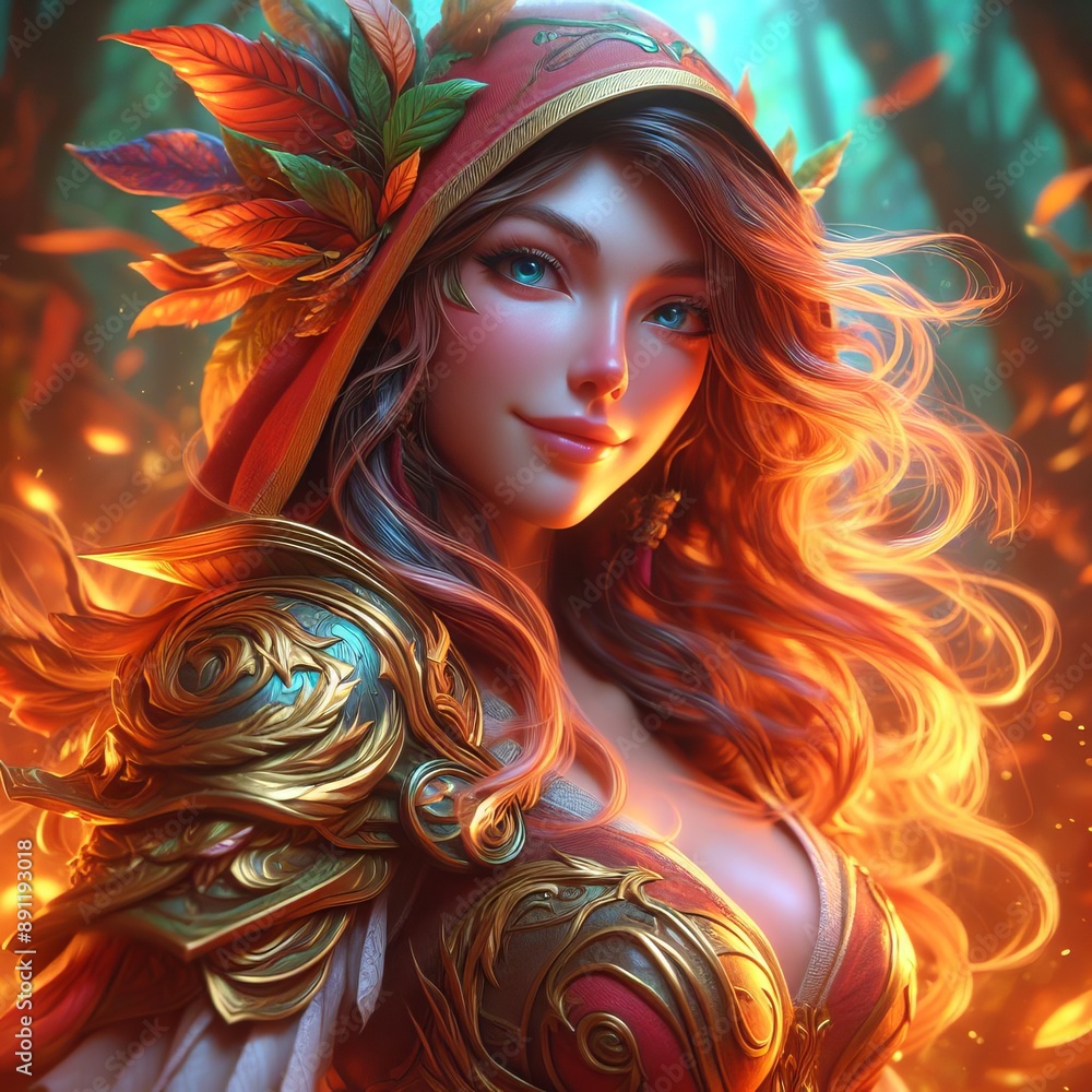 Ethereal Warrior in Ornate Armor with Flowing Hair, Vibrant Colors, and Mystical Elements in a Fantasy Setting Ethereal Warrior in Ornate Armor with Flowing Hair, Vibrant Colors, and Mystical Elements in a Fantasy Setting