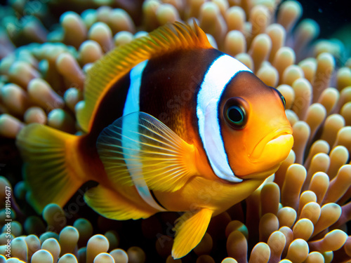 fish in aquarium, sea, anemone, ocean, clown, aquarium, coral, tropical, nemo, water, reef, anemonefish, marine