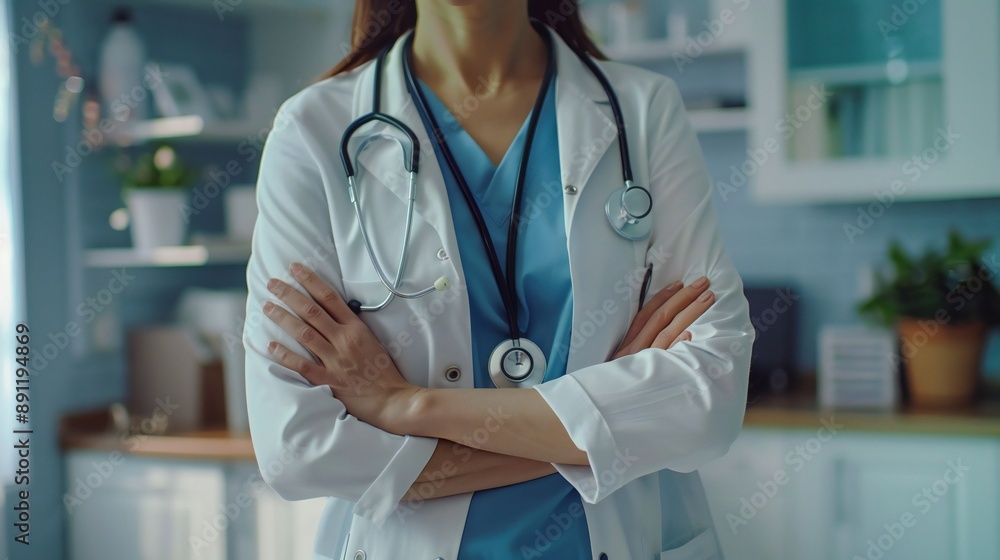 A female doctor with a stethoscope demonstrating proper urinary health care A female doctor with a stethoscope demonstrating proper urinary health care