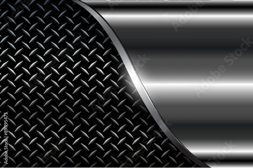 Metal background shiny chrome metallic with diamond plate texture, silver polished steel texture wallpaper.