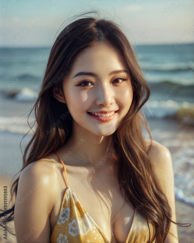 ビーチで美しく、魅力的な女の子 ビーチで美しく、魅力的な女の子