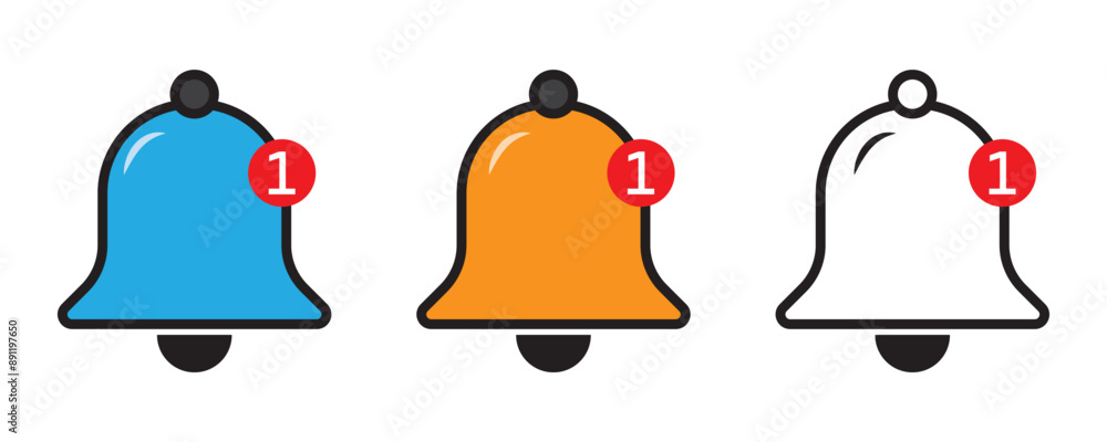 Notification bell icon set. New message notification icons collection. Vector Illustration. Notification bell icon set. New message notification icons collection. Vector Illustration.