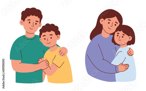 Parents Hug Their Children, Parenting Concept