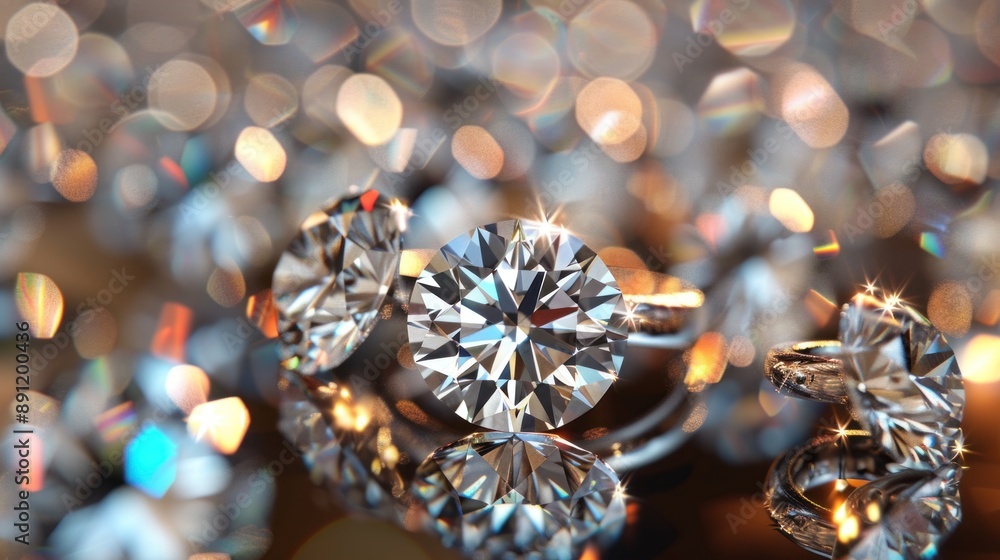 A beautiful diamond ring sparkles on a shiny material background. A beautiful diamond ring sparkles on a shiny material background.