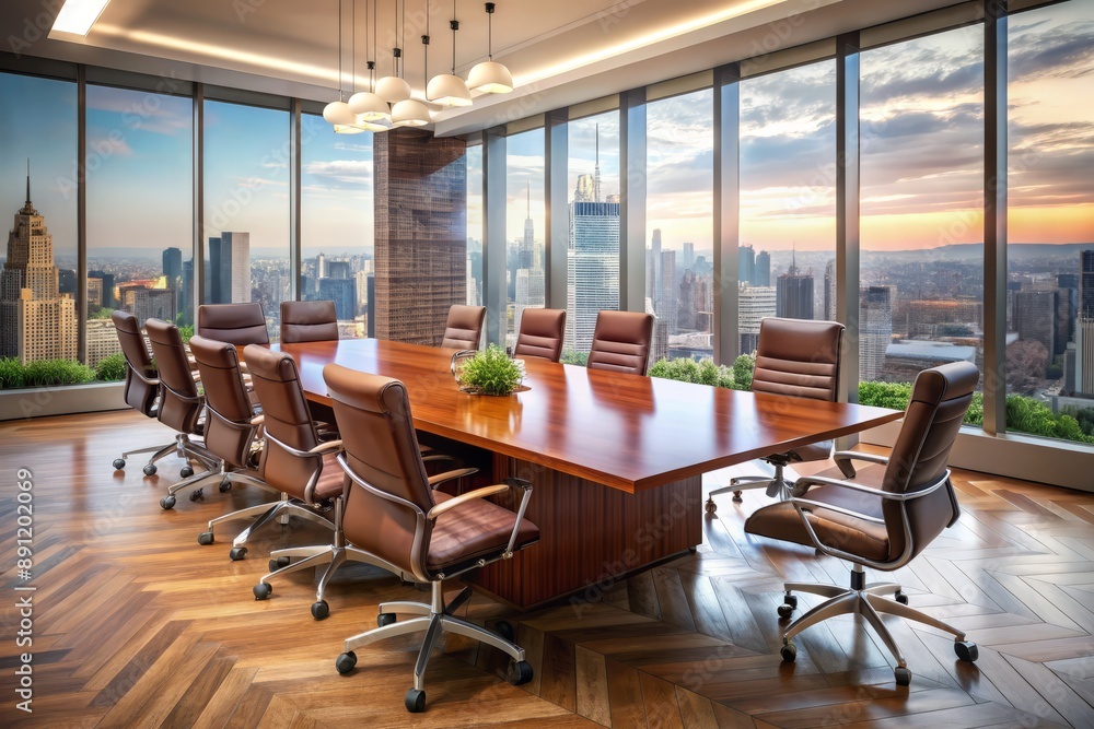 A sleek, modern conference room with a large wooden table, leather chairs, and a city skyline view, conveying professionalism and strategic planning. A sleek, modern conference room with a large wooden table, leather chairs, and a city skyline view, conveying professionalism and strategic planning.