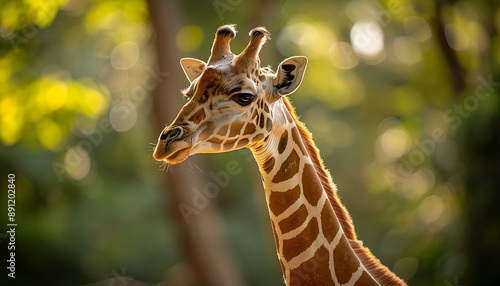 Portrait of a giraffe in the wild, close-up photo