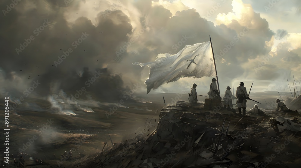 Fototapeta premium White Flag on a Battlefield