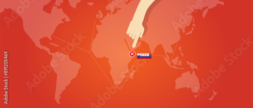 Bab el mandeb strait red sea blockade naval sea ship vessel freight container blocked from maritime access prohibit banned