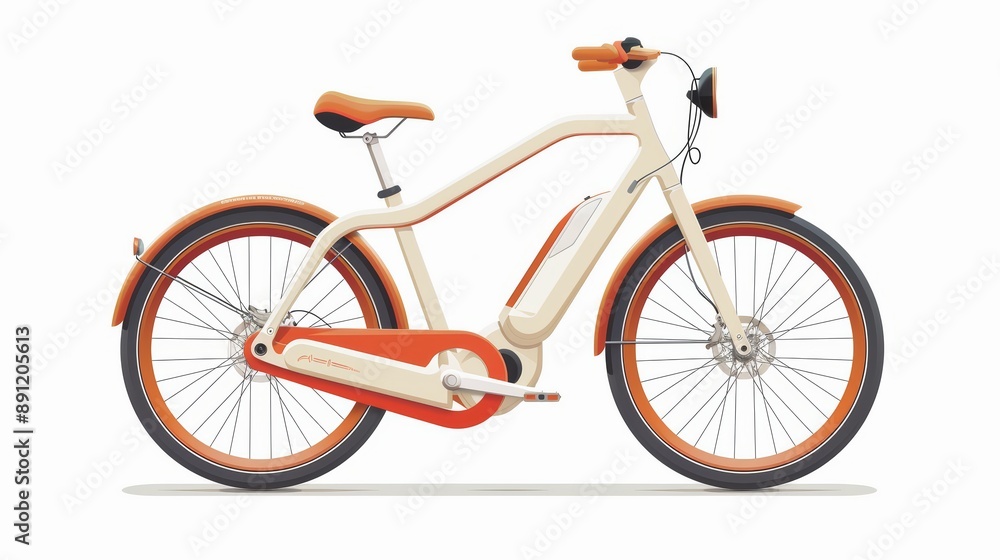 Fototapeta premium Stylish Cream and Orange Electric Bicycle Isolated